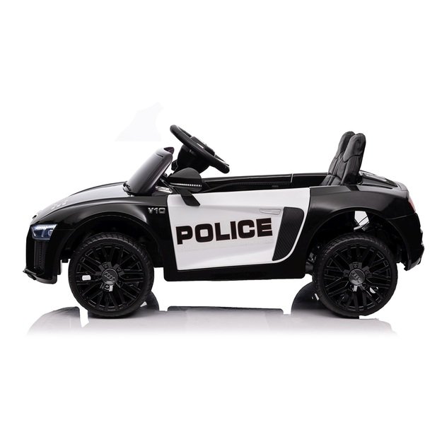 Vienvietis elektrinis policijos automobilis vaikams Audi R8, juodas