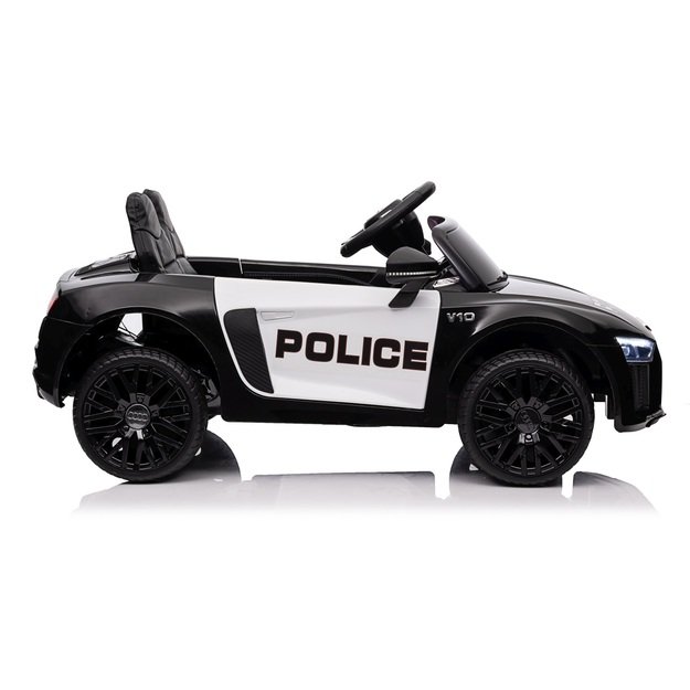 Vienvietis elektrinis policijos automobilis vaikams Audi R8, juodas