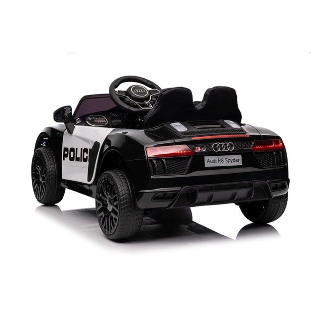 Vienvietis elektrinis policijos automobilis vaikams Audi R8, juodas