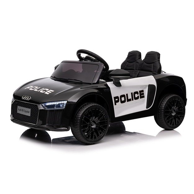 Vienvietis elektrinis policijos automobilis vaikams Audi R8, juodas