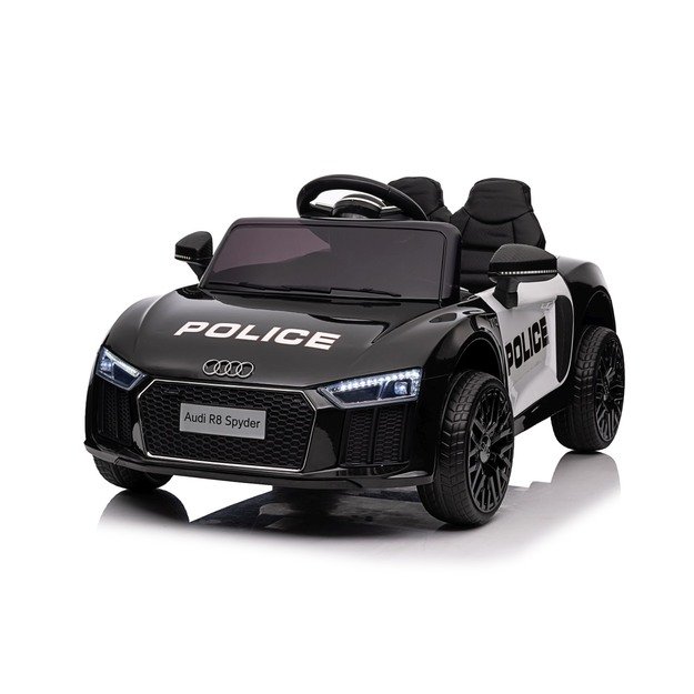 Vienvietis elektrinis policijos automobilis vaikams Audi R8, juodas