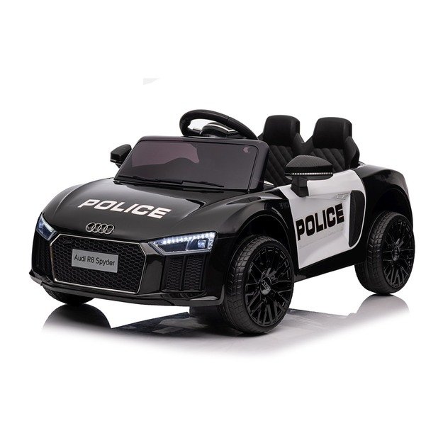 Vienvietis elektrinis policijos automobilis vaikams Audi R8, juodas
