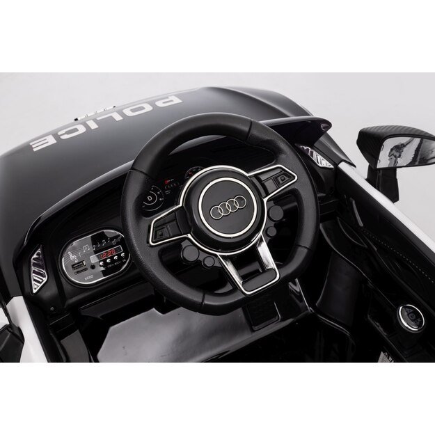 Vienvietis elektrinis policijos automobilis vaikams Audi R8, juodas