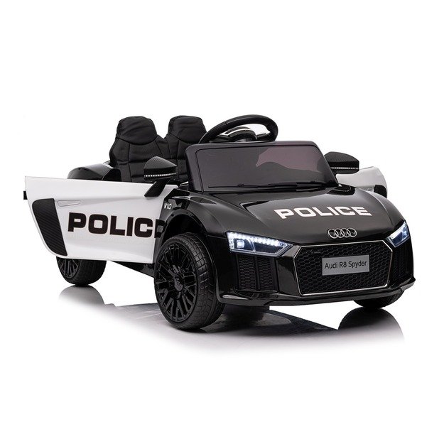 Vienvietis elektrinis policijos automobilis vaikams Audi R8, juodas