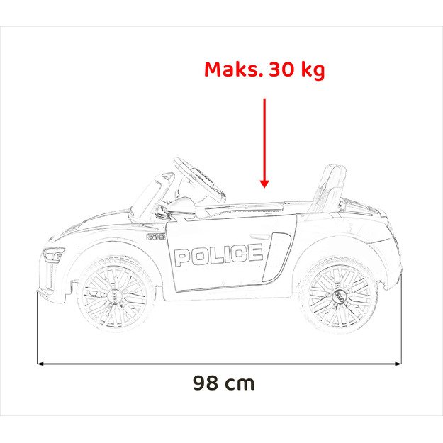 Vienvietis elektrinis policijos automobilis vaikams Audi R8, juodas