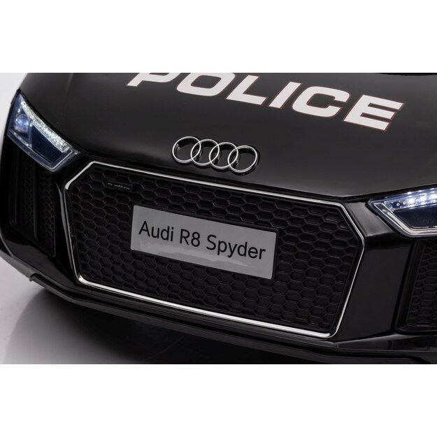 Vienvietis elektrinis policijos automobilis vaikams Audi R8, juodas