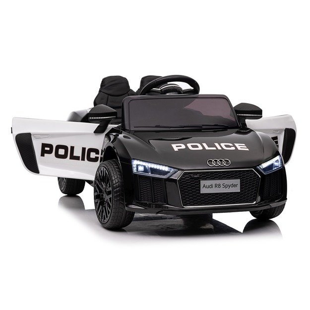 Vienvietis elektrinis policijos automobilis vaikams Audi R8, juodas