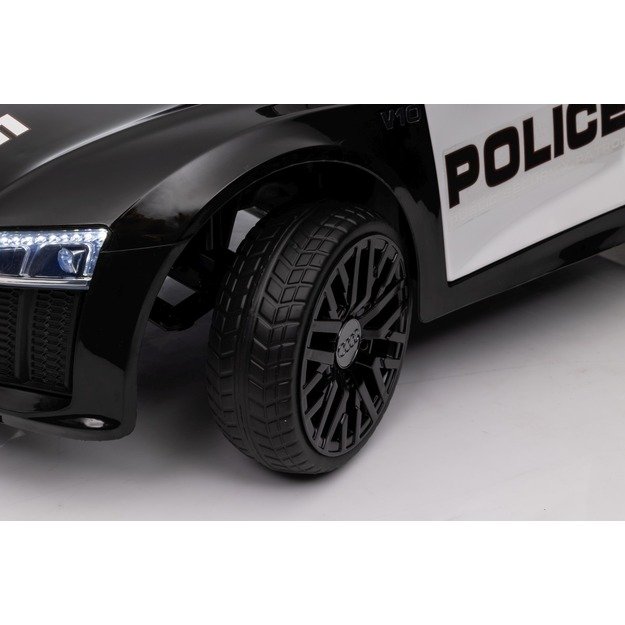 Vienvietis elektrinis policijos automobilis vaikams Audi R8, juodas
