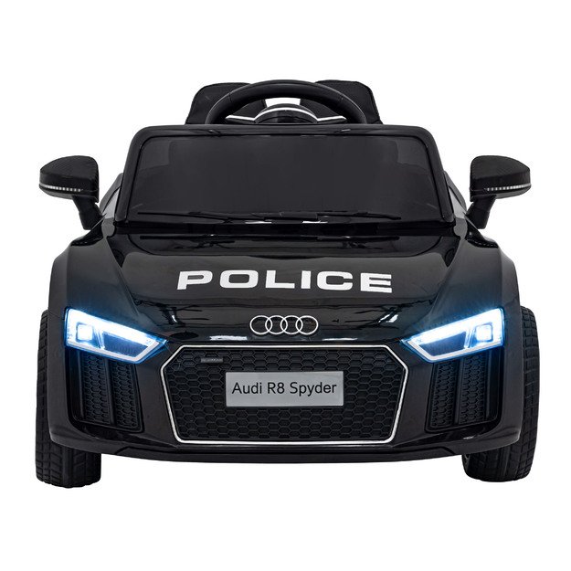 Vienvietis elektrinis policijos automobilis vaikams Audi R8, juodas