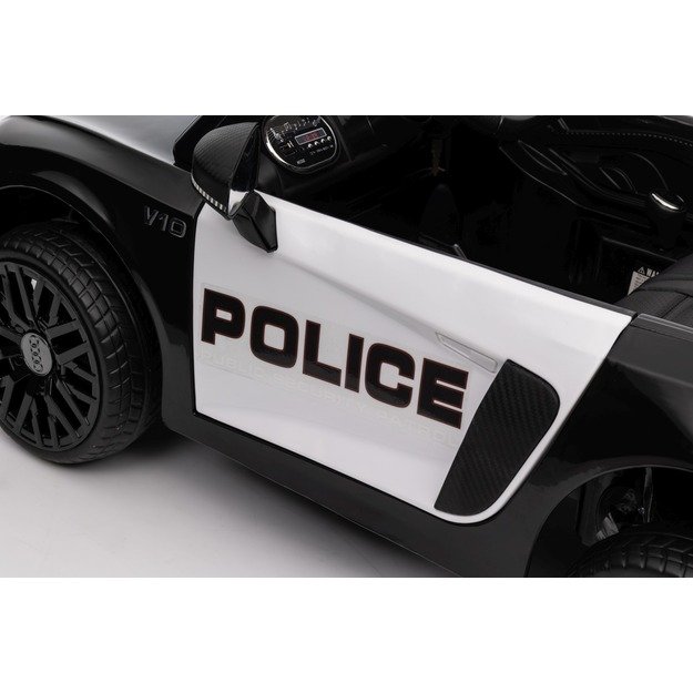 Vienvietis elektrinis policijos automobilis vaikams Audi R8, juodas