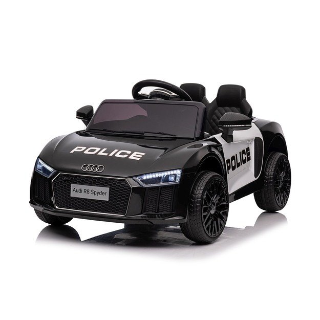 Vienvietis elektrinis policijos automobilis vaikams Audi R8, juodas
