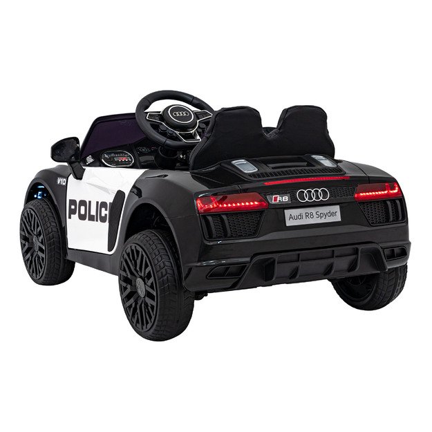 Vienvietis elektrinis policijos automobilis vaikams Audi R8, juodas