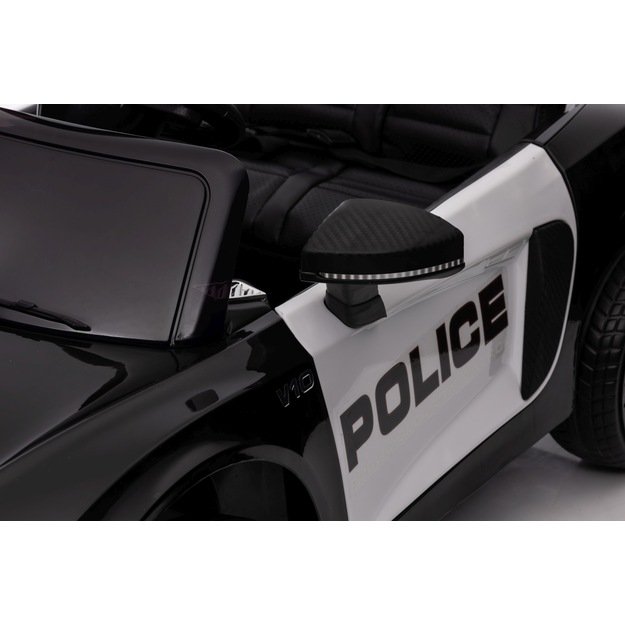 Vienvietis elektrinis policijos automobilis vaikams Audi R8, juodas