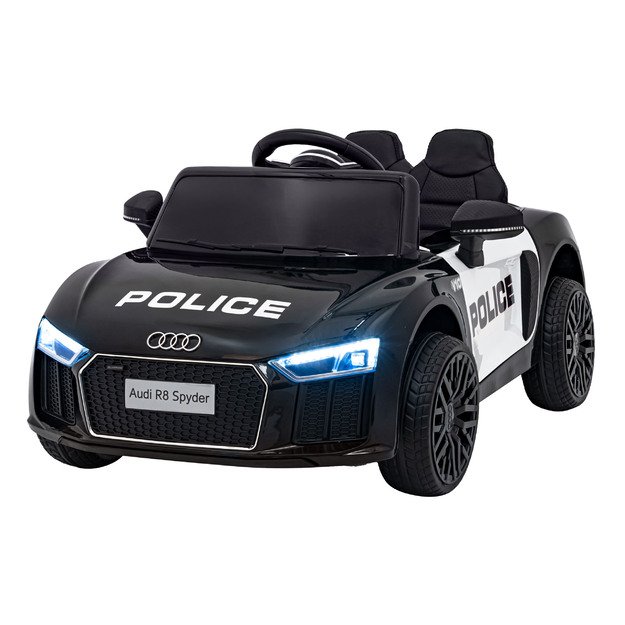 Vienvietis elektrinis policijos automobilis vaikams Audi R8, juodas