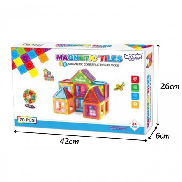 Magnetiniai 3D statybiniai blokai vaikams 70 el., WOOPIE 5