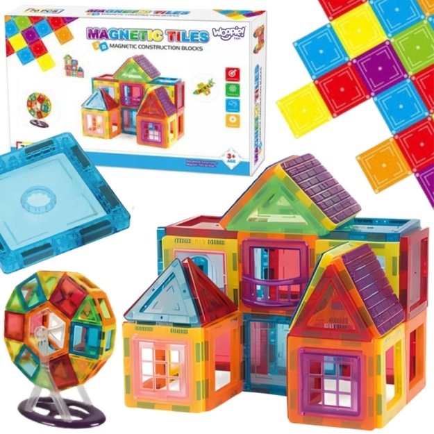 Magnetiniai 3D statybiniai blokai vaikams 70 el., WOOPIE