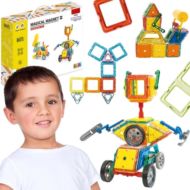 Magnetinis 3D rinkinys STEAM transporto priemonėms kurti 80 vnt. WOOPIE