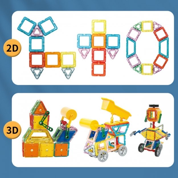 Magnetinis 3D rinkinys STEAM transporto priemonėms kurti 80 vnt. WOOPIE 2