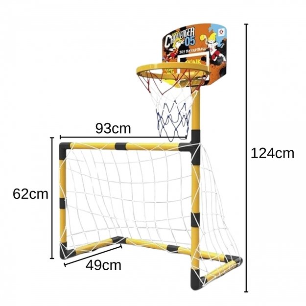 Futbolo ir krepšinio rinkinys su priedais 2in1, geltonas, WOOPIE 1