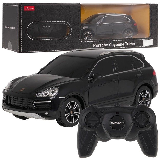 Nuotoliniu būdu valdomas Porsche Cayenne Turbo automobilis, juodas