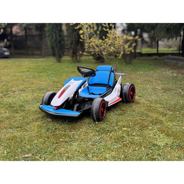 Vienvietis elektromobilis kartingas su drifto funkcija, mėlynas