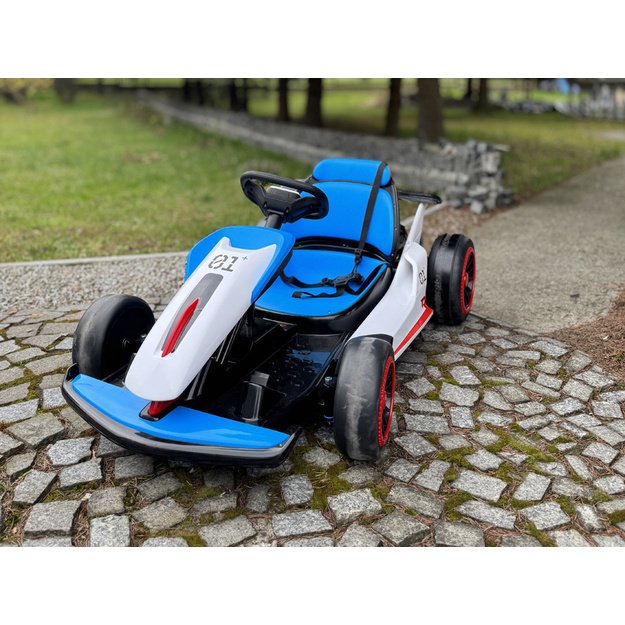 Vienvietis elektromobilis kartingas su drifto funkcija, mėlynas