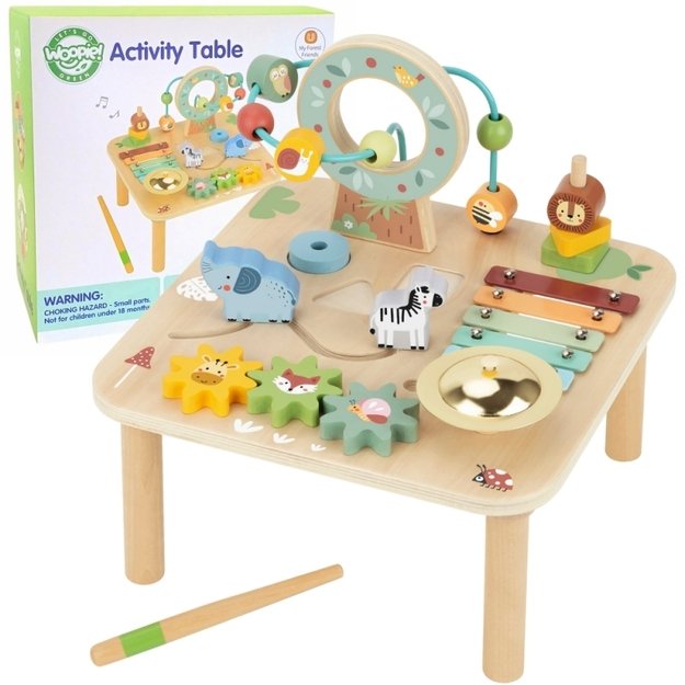 Medinis sensorinis edukacinis stalas vaikams 5in1, WOOPIE GREEN
