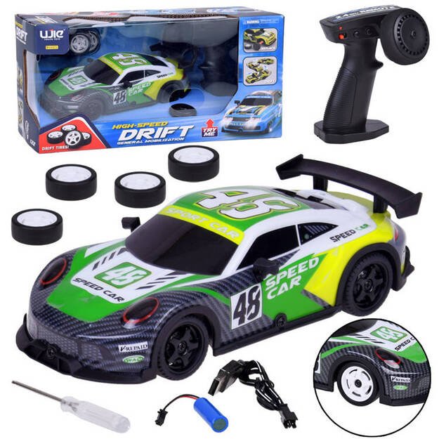Nuotoliniu būdu valdomas sportinis „Drift Super Race“ automobilis, žalias