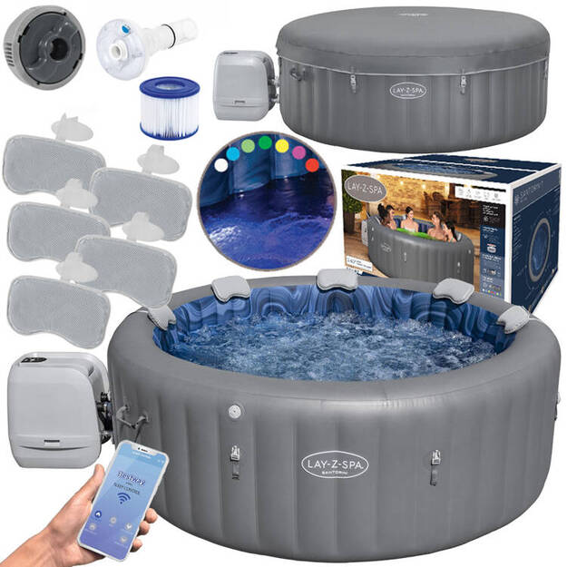 Pripučiama sūkurinė vonia „Lay-Z-Spa SANTORINI PRO 7“ su LED ir hidromasažu, Bestway 6001T