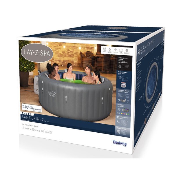 Pripučiama sūkurinė vonia „Lay-Z-Spa SANTORINI PRO 7“ su LED ir hidromasažu, Bestway 6001T