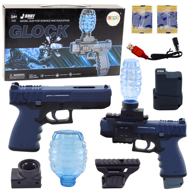 Automatinis pistoletas„Glock“ vaikams su vandens kamuoliukais, mėlynas