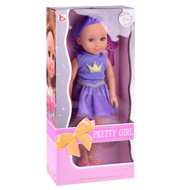 Lėlė Lala su violetine suknele ir plaukais 38cm