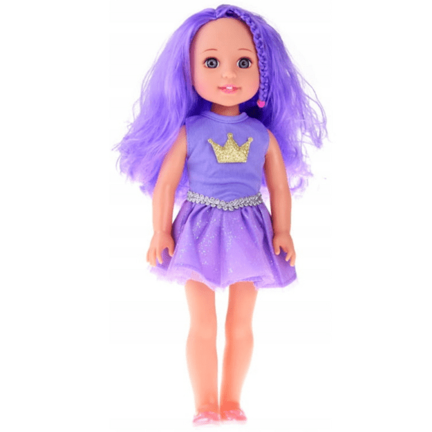 Lėlė Lala su violetine suknele ir plaukais 38cm