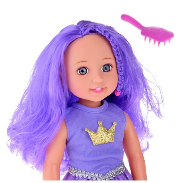 Lėlė Lala su violetine suknele ir plaukais 38cm