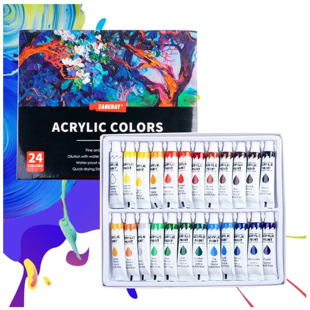 Meninių akrilo dažų tūbelėse rinkinys 12 ml 24 vnt.  1