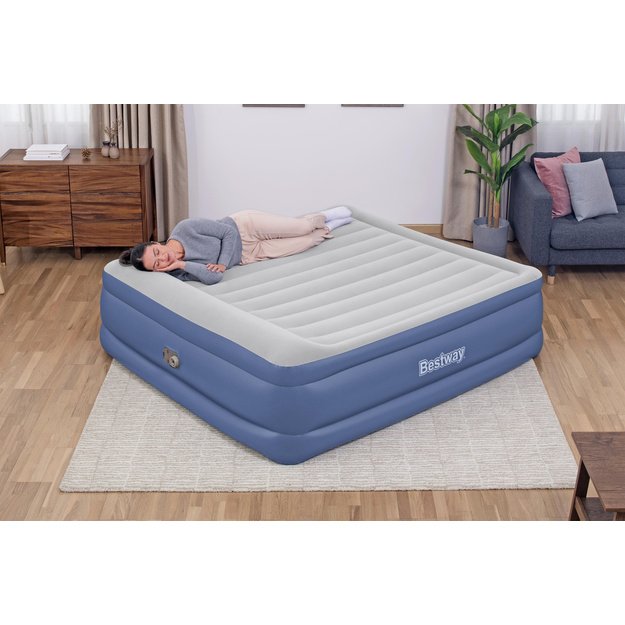 Pripučiamas dvivietis čiužinys 203x193x56cm su įmontuota pompa, Bestway 67692