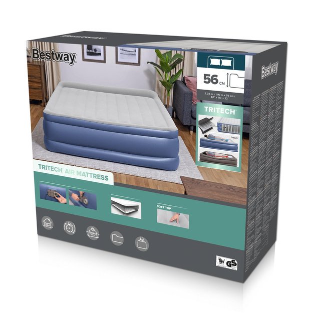 Pripučiamas dvivietis čiužinys 203x193x56cm su įmontuota pompa, Bestway 67692
