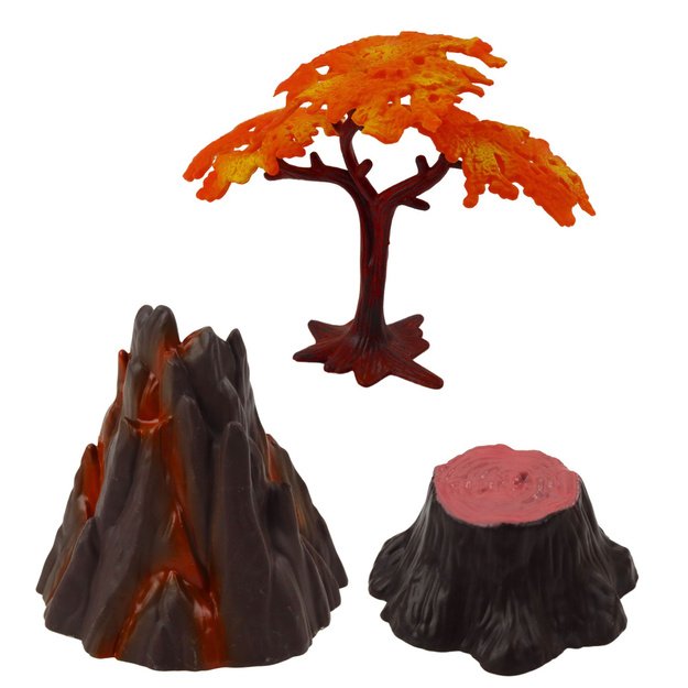 Realistinių dinozaurų figūrėlių rinkinys „Vulkanas ir medis“, 6 vnt. 2