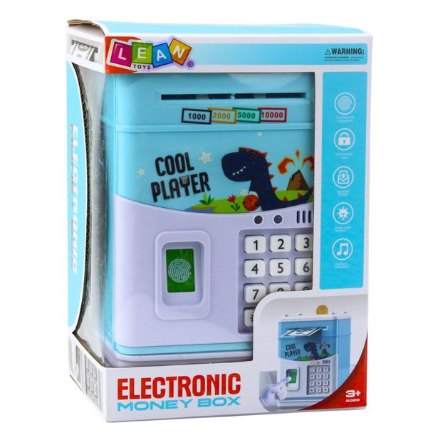 Elektroninė taupyklė - seifas ATM su dinozauro motyvu,  mėlyna 2