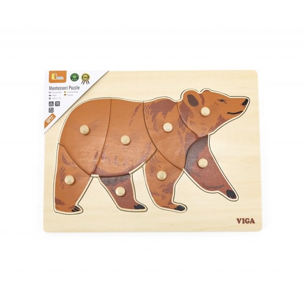 Montessori medinė dėlionė vaikams - Meška Puzzle Viga