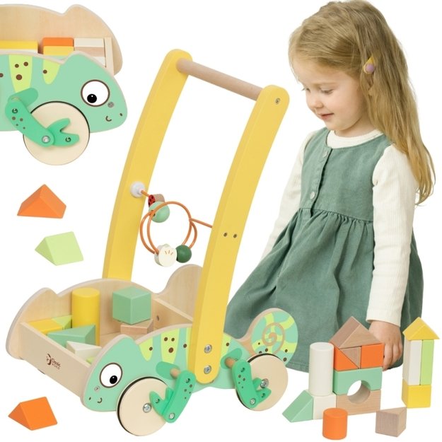 Medinis stumiamas vėžimėlis su blokeliais „Chameleon Walker“ CLASSIC WORLD