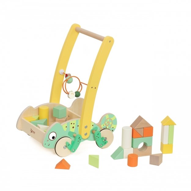Medinis stumiamas vėžimėlis su blokeliais „Chameleon Walker“ CLASSIC WORLD 4
