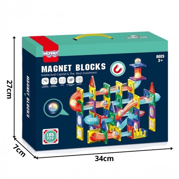 Magnetiniai 3D blokai vaikams su LED kamuoliukais 105 vnt., WOOPIE 3