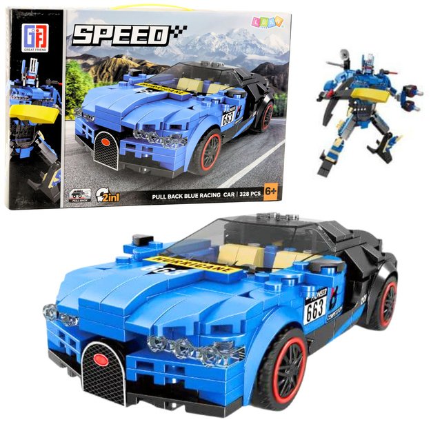 Roboto automobilio GT3 konstruktoriaus rinkinys vaikams 2in1 328 vnt., mėlynas