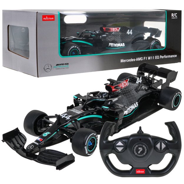 Nuotoliniu būdu valdomas Mercedes-AMG F1 W11 EQ bolidas, juodas