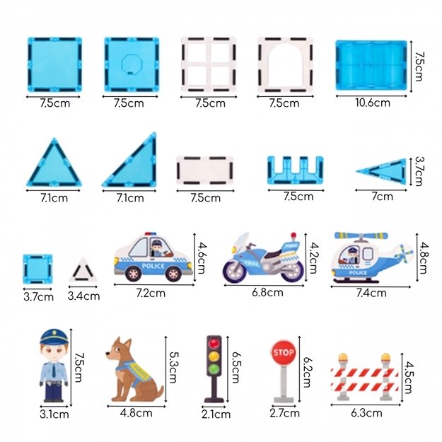 Magnetiniai 3D statybiniai blokai „Policijos nuovada“ 42 vnt. WOOPIE 3
