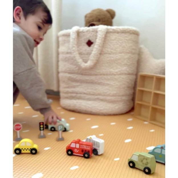 Medinių transporto priemonių ir kelio ženklų rinkinys dėžutėje, TOOKY TOY