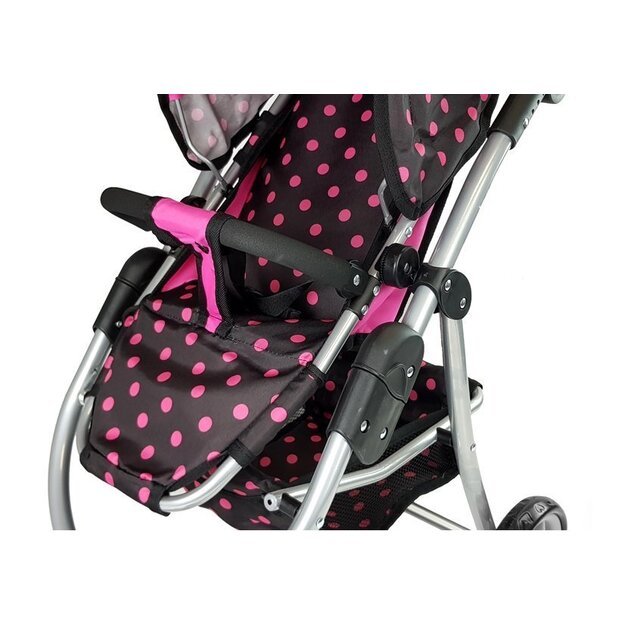 Lėlių vežimėlis su krepšiu 2in1, juodai rožinis