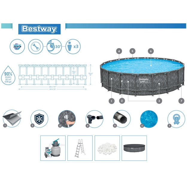 Karkasinis sodo baseinas 610x132cm su priedais „Bestway APX365 Rack Pool“ 
