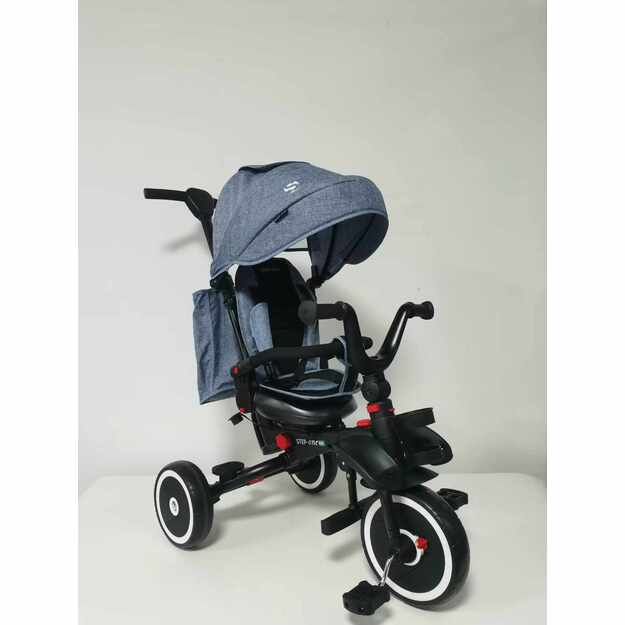 Triratukas RIDER – su stogeliu ir pasukamu sėdynės mechanizmu, pilkas